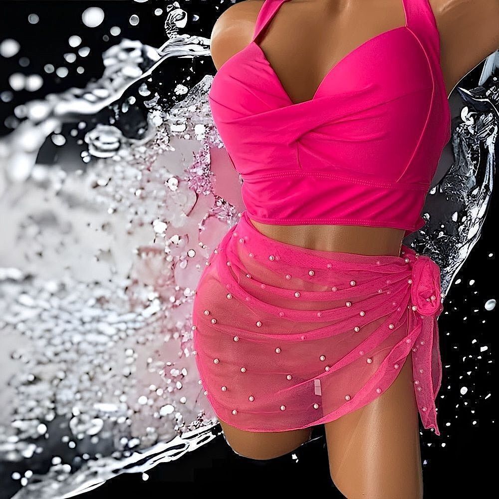 Bikini Top l Double-strap l Great Support l XXXL l Cover-up - OS Sheer W Pearls